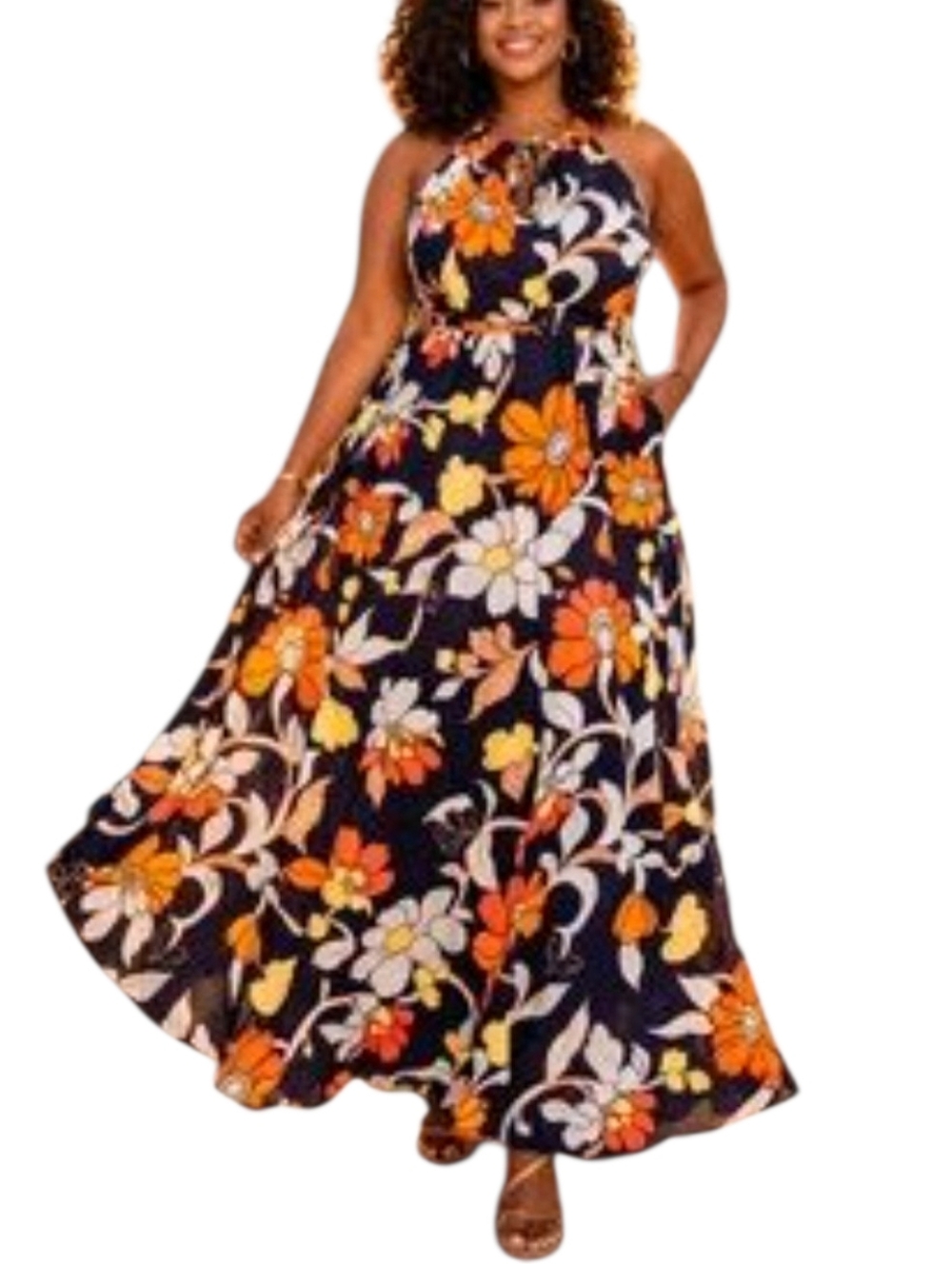 Lane Bryant Floral Sundress Tie Halter Sleeveless Cottagecore Maxi Dress 22/24